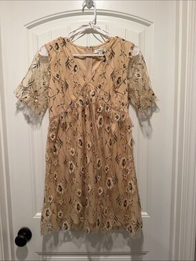 Francesca's Collections Beige Floral Lace V-Neck Dress